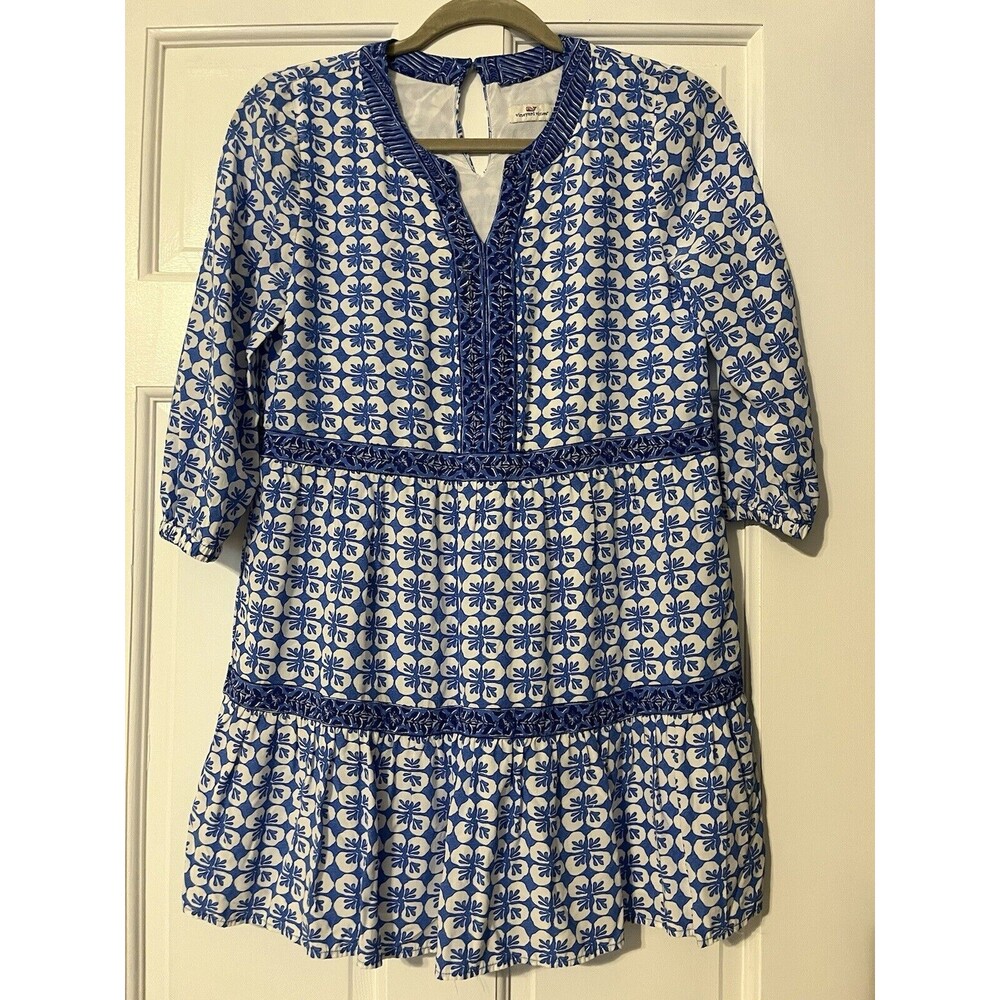 Vineyard Vines Dress Womens XSP Blue Floral Lightweight Peasant Tiered Preppy